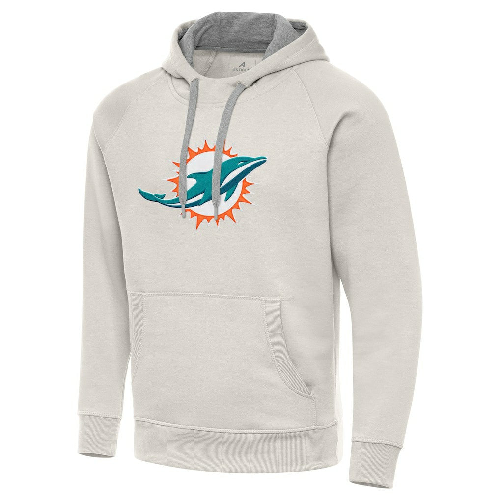 Miami Dolphins Antigua Victory Raglan Pullover Hoodie - Cream - NFL