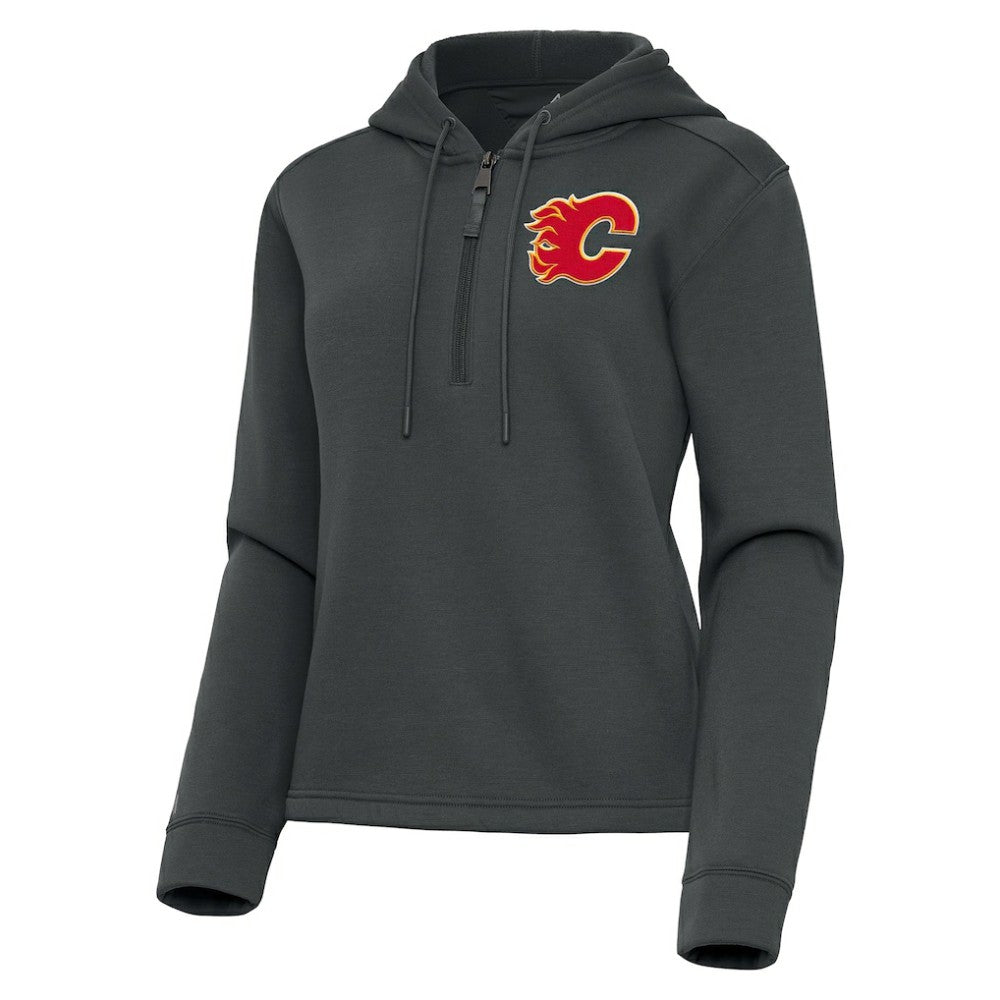 Calgary Flames Antigua Women's Contemporary Quarter-Zip Hoodie - Pewter | NHL near me