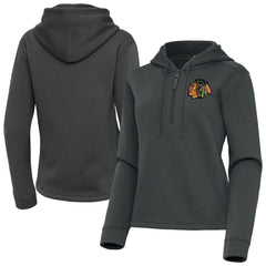Chicago Blackhawks Antigua Women's Contemporary Quarter-Zip Hoodie - Pewter | NHL Lifestyle