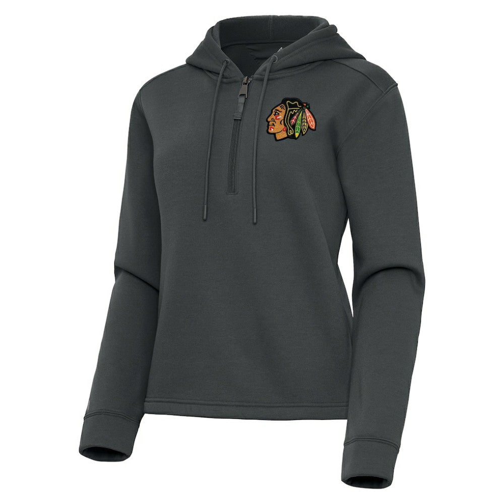 Chicago Blackhawks Antigua Women's Contemporary Quarter-Zip Hoodie - Pewter | NHL Lifestyle