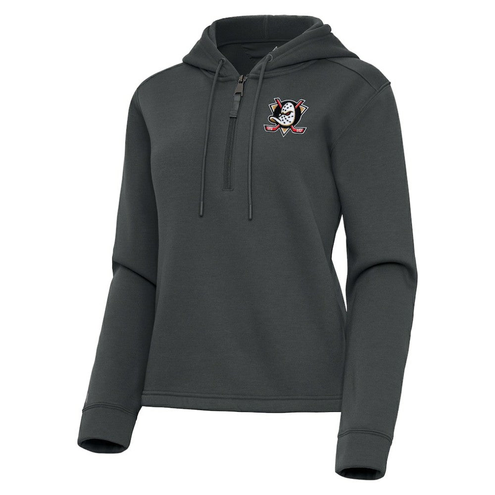 Anaheim Ducks Antigua Women's Contemporary Quarter-Zip Hoodie - Pewter | NHL Lifestyle