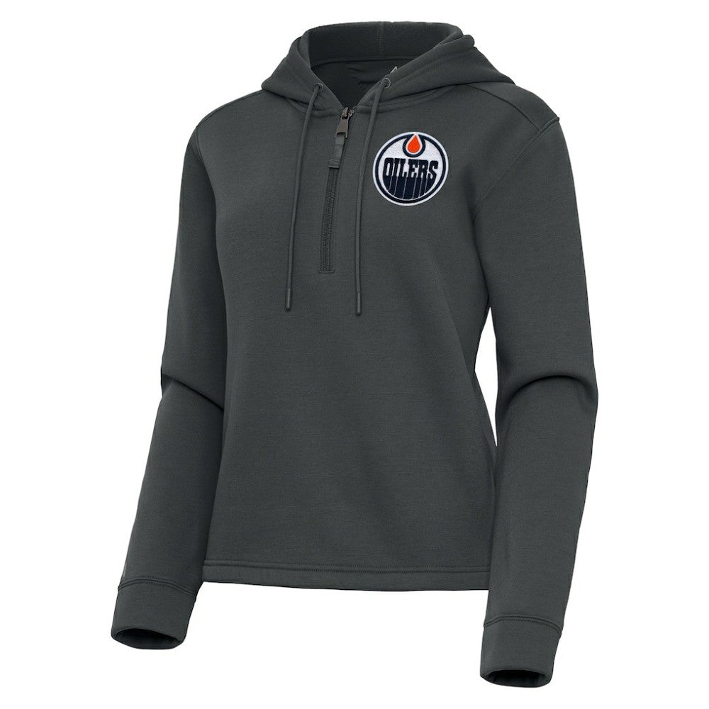 Edmonton Oilers Antigua Women's Contemporary Quarter-Zip Hoodie - Pewter | NHL on sale