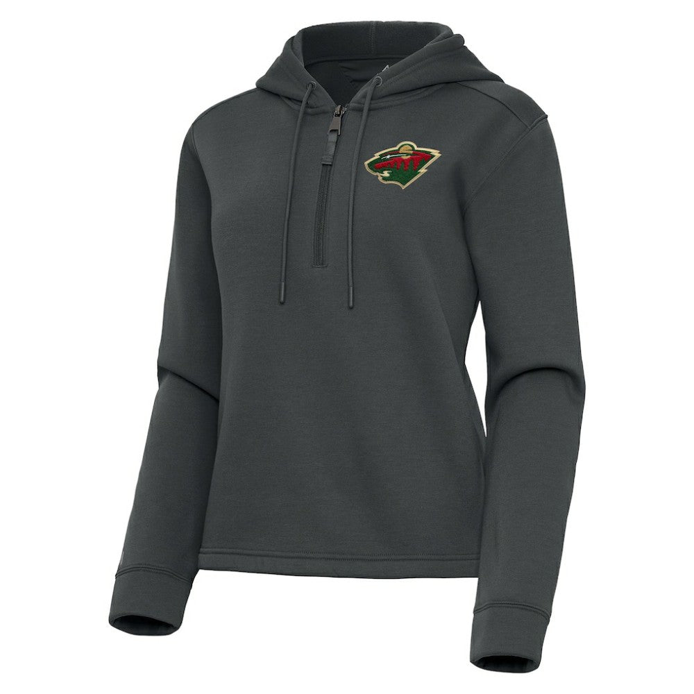 Minnesota Wild Antigua Women's Contemporary Quarter-Zip Hoodie - Pewter | NHL Clearance