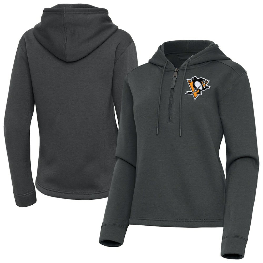 Pittsburgh Penguins Antigua Women's Contemporary Quarter-Zip Hoodie - Pewter | NHL Clearance