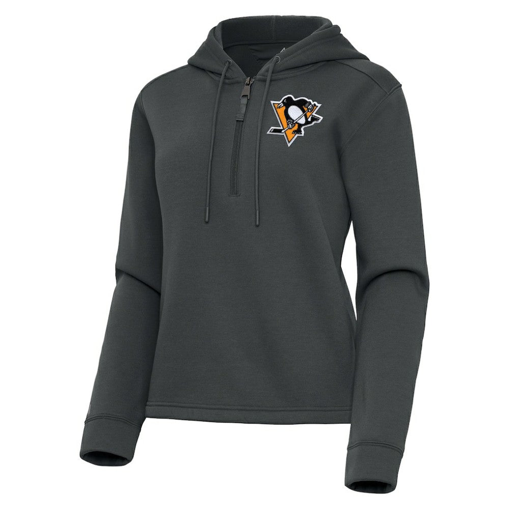 Pittsburgh Penguins Antigua Women's Contemporary Quarter-Zip Hoodie - Pewter | NHL Clearance