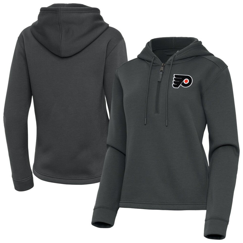 Philadelphia Flyers Antigua Women's Contemporary Quarter-Zip Hoodie - Pewter | NHL Lifestyle