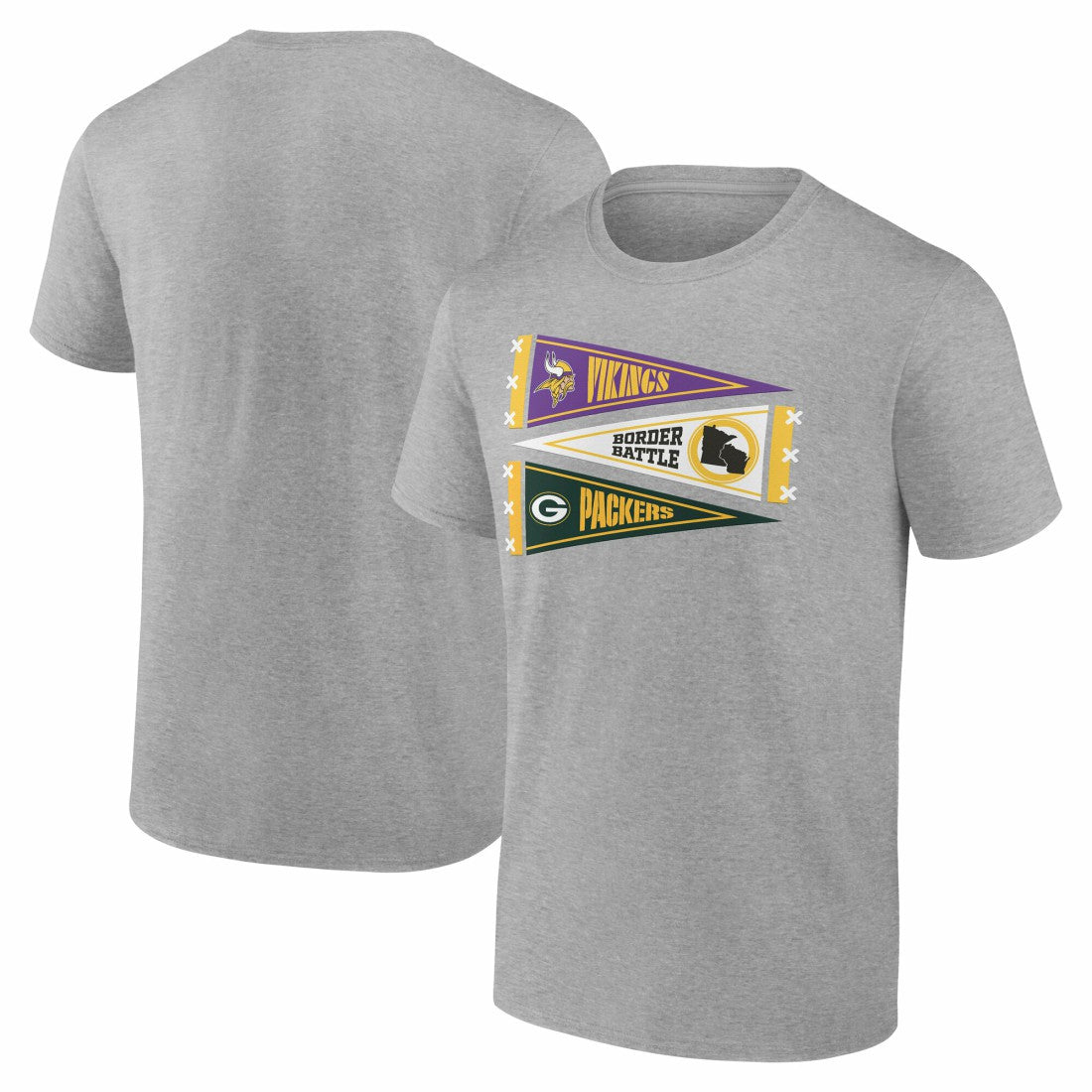 Minnesota Vikings vs. Green Bay Packers Border Battle Pennant T-Shirt - Heather Gray - Fanatics