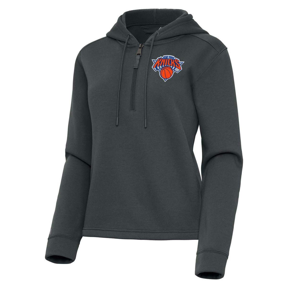 New York Knicks Antigua Women's Contemporary Quarter-Zip Hoodie Pewter