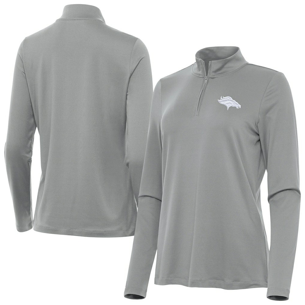 Denver Broncos Antigua Women's Reprocess Quarter-Zip Top - Gray - NFL