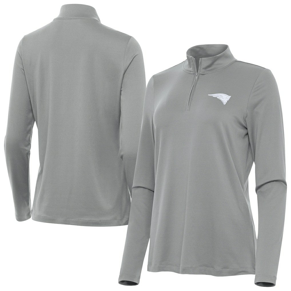 New England Patriots Antigua Women's Reprocess Quarter-Zip Top - Gray - NFL