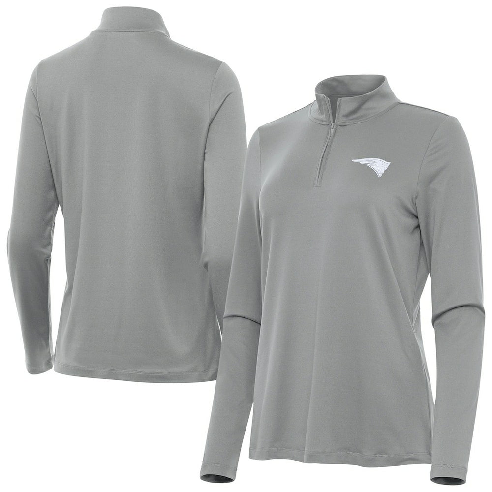 New England Patriots Antigua Women's Reprocess Quarter-Zip Top - Gray - NFL