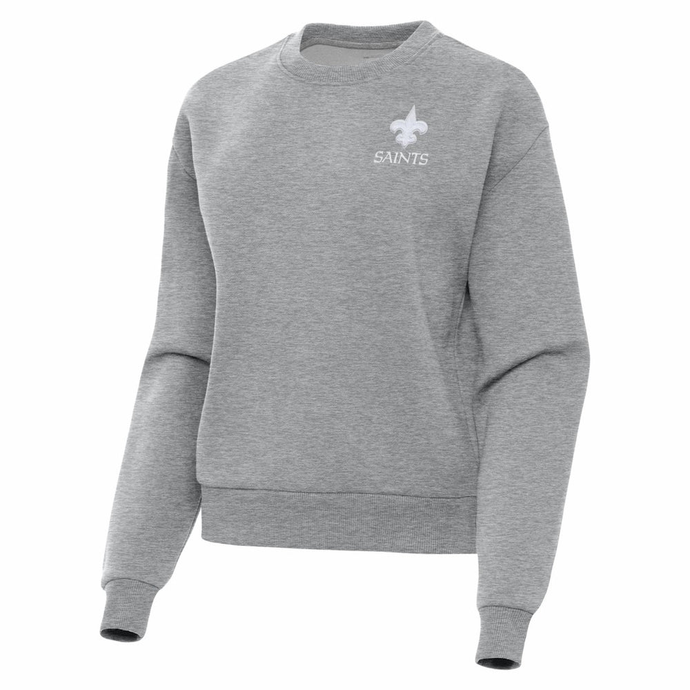 New Orleans Saints Antigua Women's Victory Crew Pullover Sweatshirt - Heather Gray - NFL