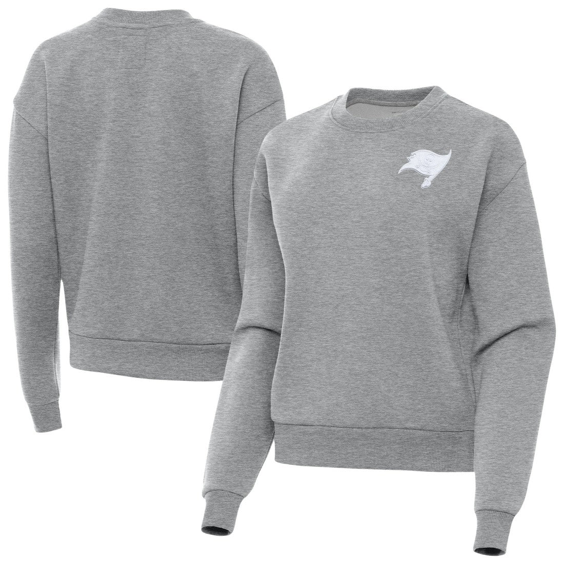 Tampa Bay Buccaneers Antigua Women's Victory Crew Pullover Sweatshirt - Heather Gray - NFL