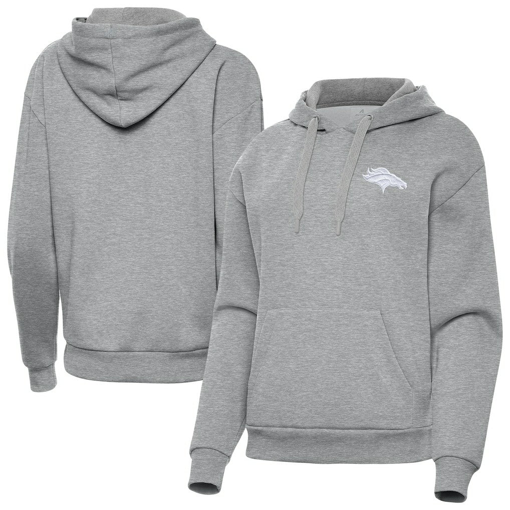 Denver Broncos Antigua Women's Victory Pullover Hoodie - Heather Gray - NFL