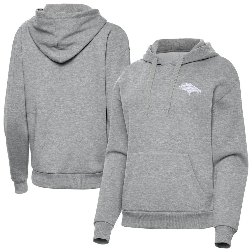 Denver Broncos Antigua Women's Victory Pullover Hoodie - Heather Gray - NFL