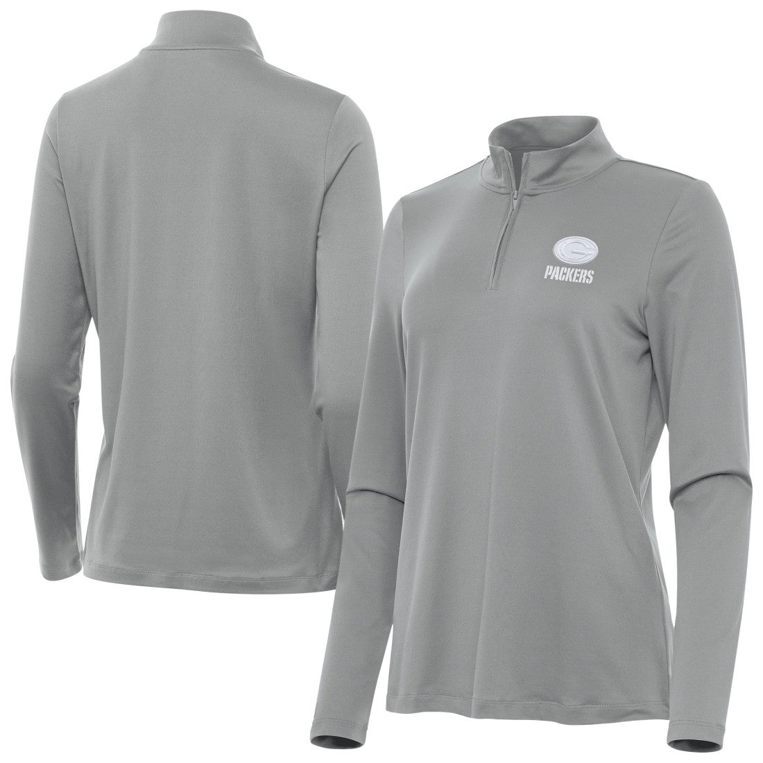 Green Bay Packers Antigua Women's Reprocess Quarter-Zip Top - Gray - NFL