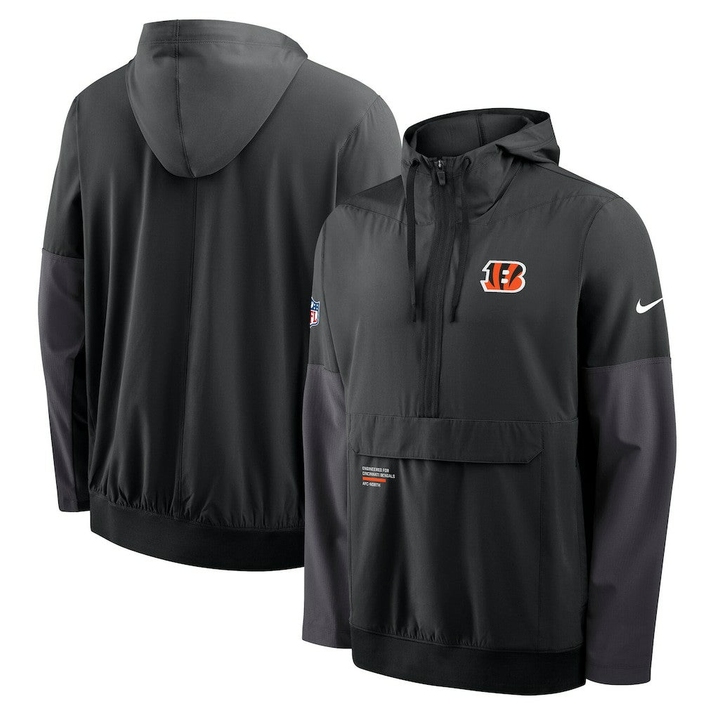 Cincinnati Bengals Sideline Anorak Half-Zip Hoodie Jacket - Black - Nike