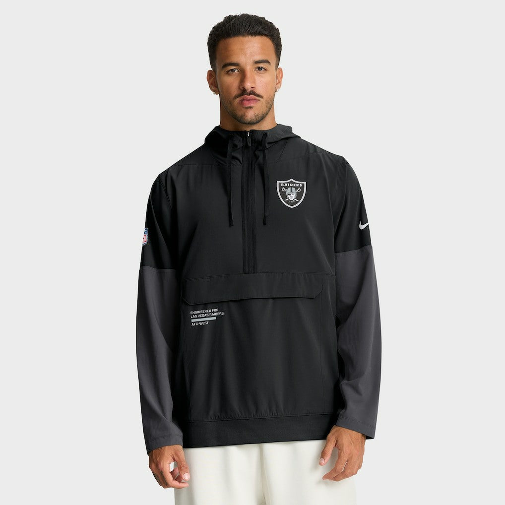 Las Vegas Raiders Sideline Anorak Half-Zip Hoodie Jacket - Black - Nike