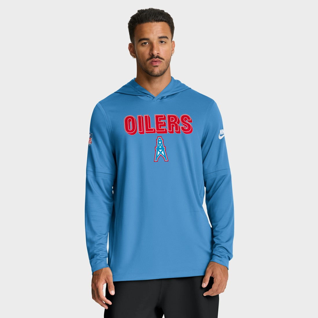 Tennessee Titans Sideline Oilers Throwback Dri-FIT Long Sleeve Hoodie T-Shirt - Light Blue - Nike