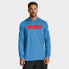 Tennessee Titans Sideline Oilers Throwback Dri-FIT Long Sleeve Hoodie T-Shirt - Light Blue - Nike