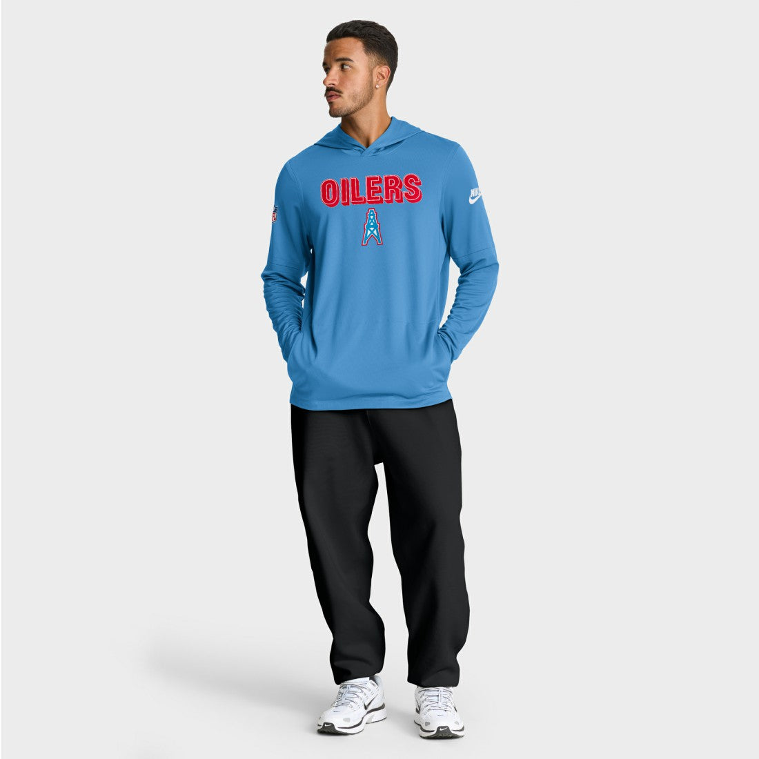 Tennessee Titans Sideline Oilers Throwback Dri-FIT Long Sleeve Hoodie T-Shirt - Light Blue - Nike