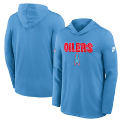 Tennessee Titans Sideline Oilers Throwback Dri-FIT Long Sleeve Hoodie T-Shirt - Light Blue - Nike