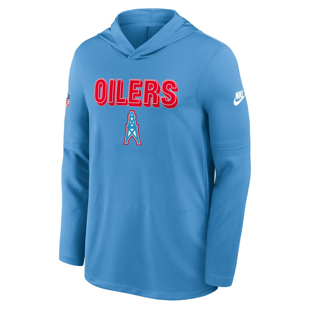 Tennessee Titans Sideline Oilers Throwback Dri-FIT Long Sleeve Hoodie T-Shirt - Light Blue - Nike