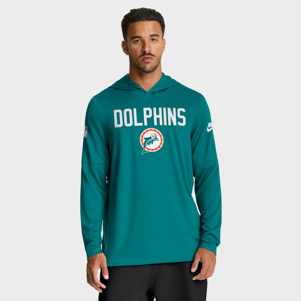 Miami Dolphins Sideline Pass Accuracy Dri-FIT Long Sleeve Hoodie T-Shirt - Aqua - Nike