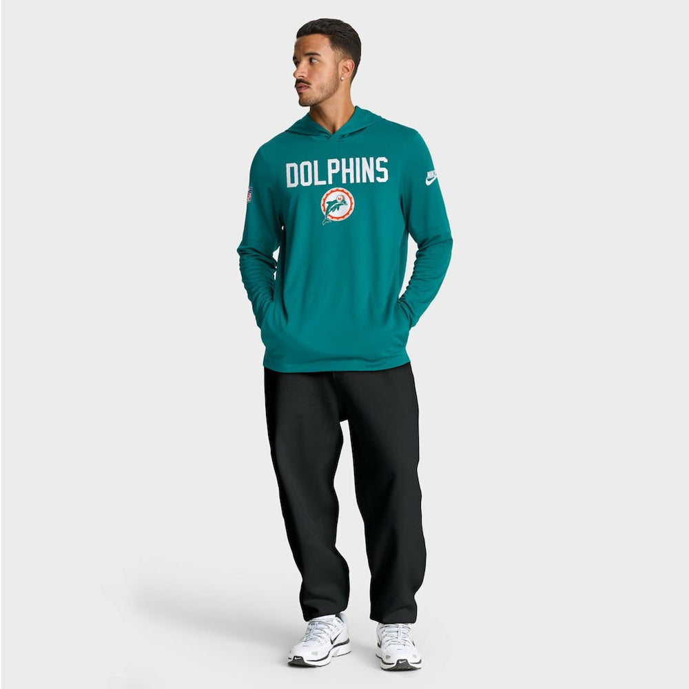 Miami Dolphins Sideline Pass Accuracy Dri-FIT Long Sleeve Hoodie T-Shirt - Aqua - Nike