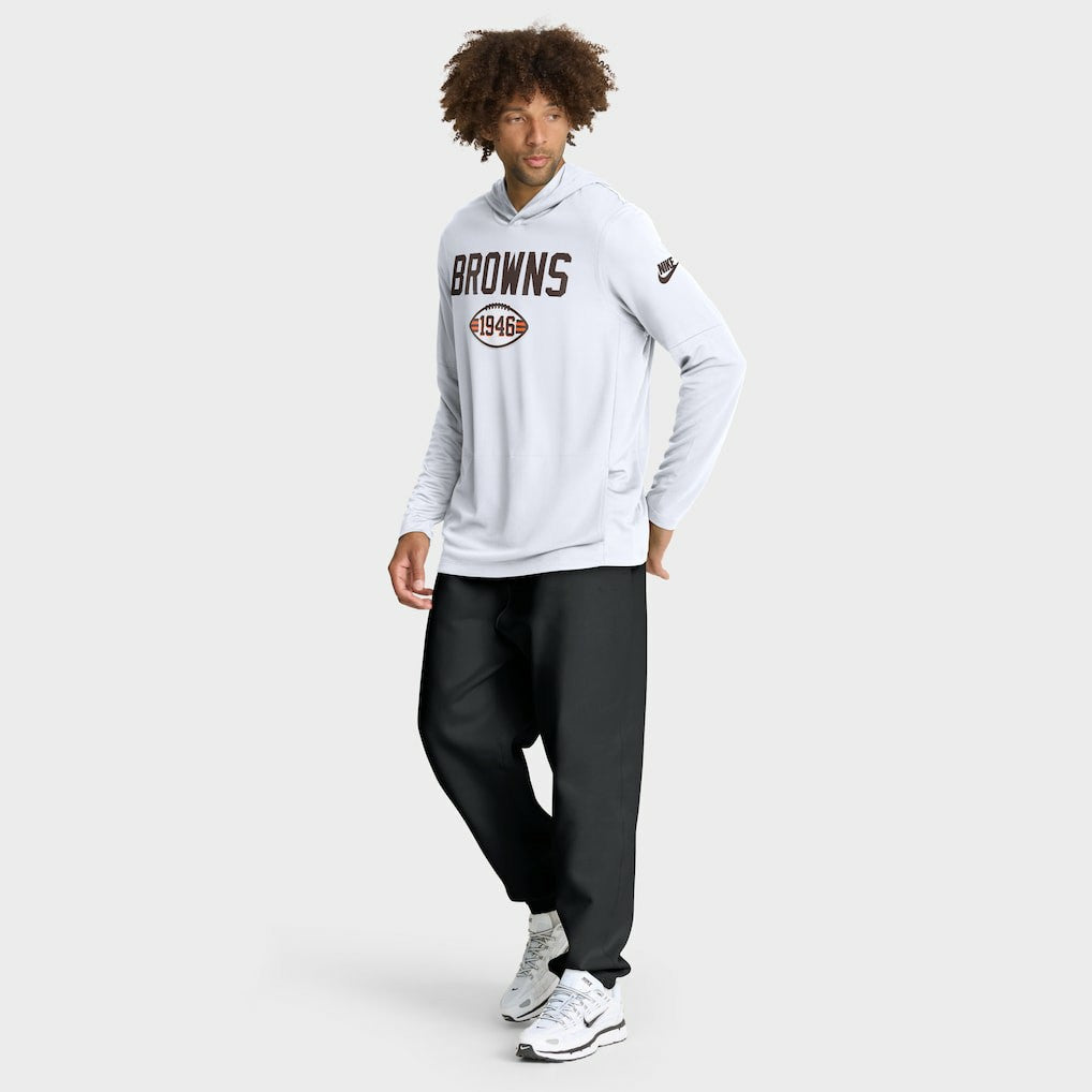 Cleveland Browns Sideline Pass Accuracy Dri-FIT Long Sleeve Hoodie T-Shirt - White - Nike