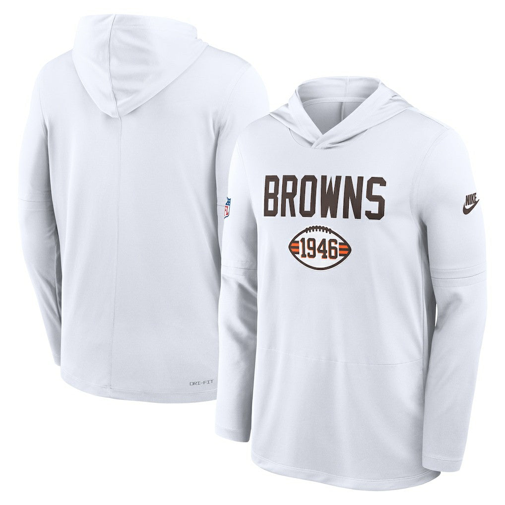 Cleveland Browns Sideline Pass Accuracy Dri-FIT Long Sleeve Hoodie T-Shirt - White - Nike