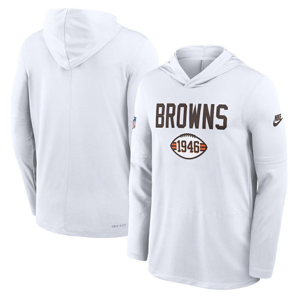 Cleveland Browns Sideline Pass Accuracy Dri-FIT Long Sleeve Hoodie T-Shirt - White - Nike