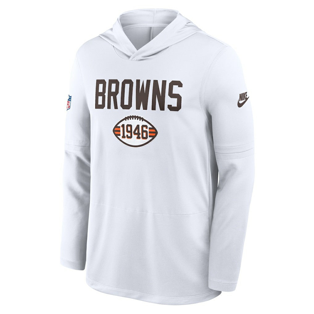 Cleveland Browns Sideline Pass Accuracy Dri-FIT Long Sleeve Hoodie T-Shirt - White - Nike