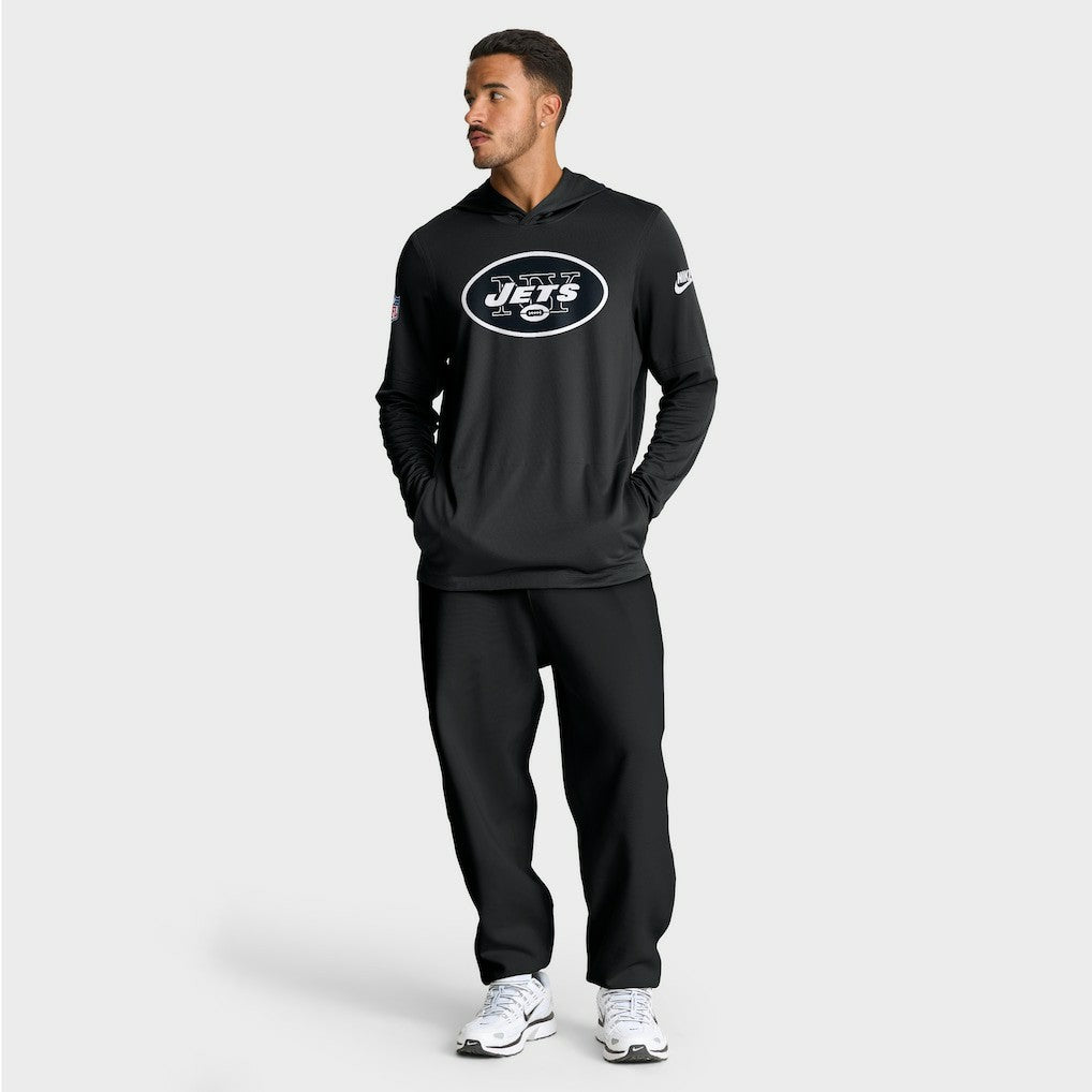 New York Jets Sideline Pass Accuracy Dri-FIT Long Sleeve Hoodie T-Shirt - Black - Nike