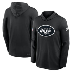 New York Jets Sideline Pass Accuracy Dri-FIT Long Sleeve Hoodie T-Shirt - Black - Nike