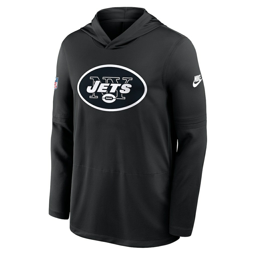 New York Jets Sideline Pass Accuracy Dri-FIT Long Sleeve Hoodie T-Shirt - Black - Nike