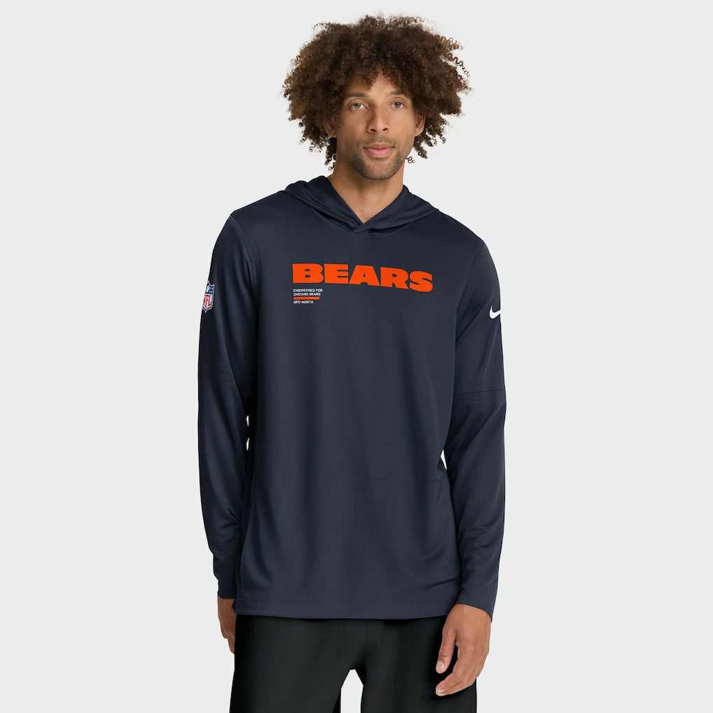 Chicago Bears Sideline Pure Fury Performance Long Sleeve Hoodie T-Shirt - Navy - Nike