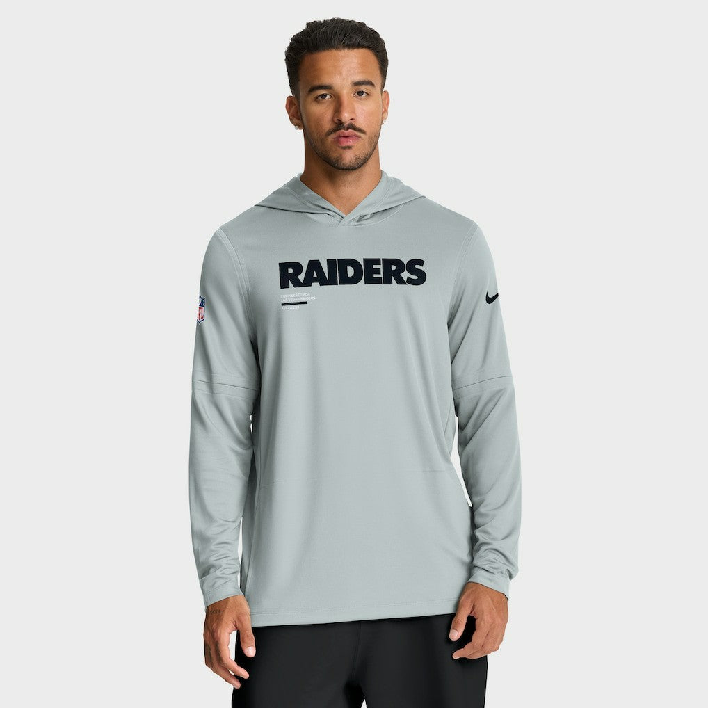 Las Vegas Raiders Sideline Pure Fury Performance Long Sleeve Hoodie T-Shirt - Silver - Nike