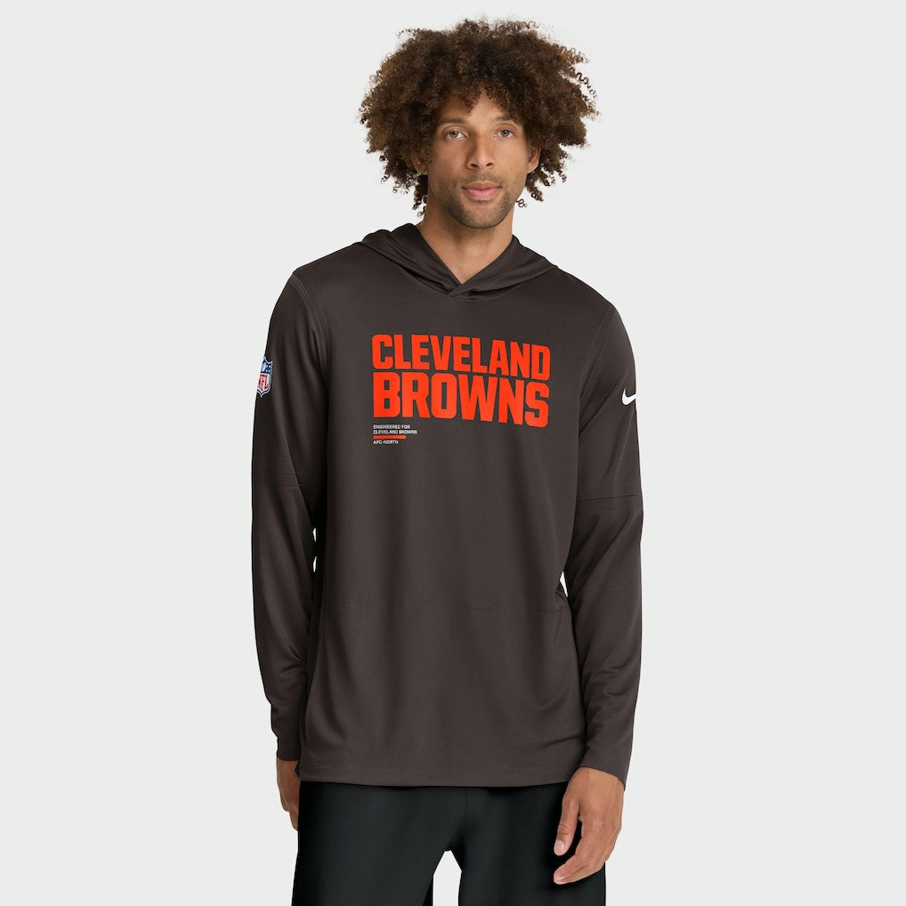 Cleveland Browns Sideline Pure Fury Performance Long Sleeve Hoodie T-Shirt - Brown - Nike