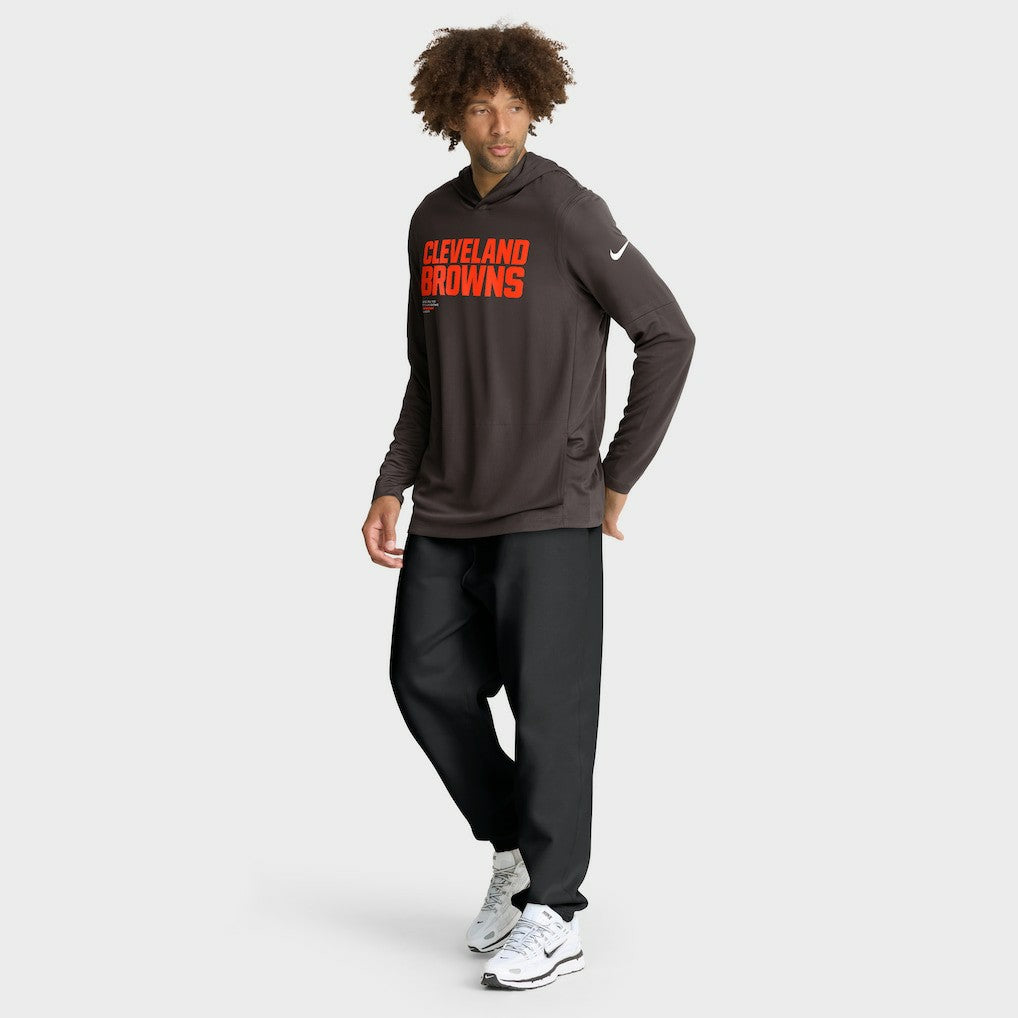 Cleveland Browns Sideline Pure Fury Performance Long Sleeve Hoodie T-Shirt - Brown - Nike