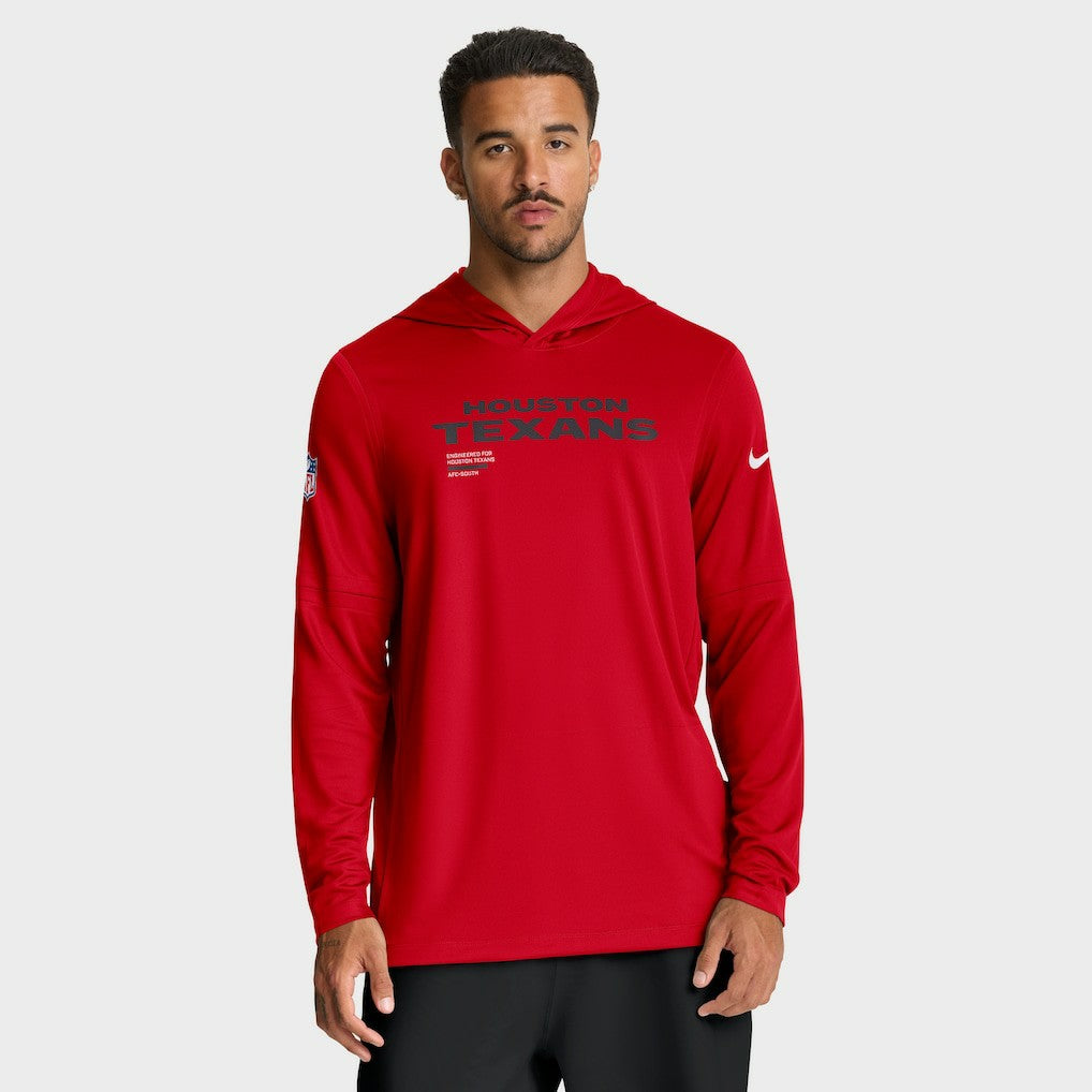 Houston Texans Sideline Pure Fury Performance Long Sleeve Hoodie T-Shirt - Red - Nike