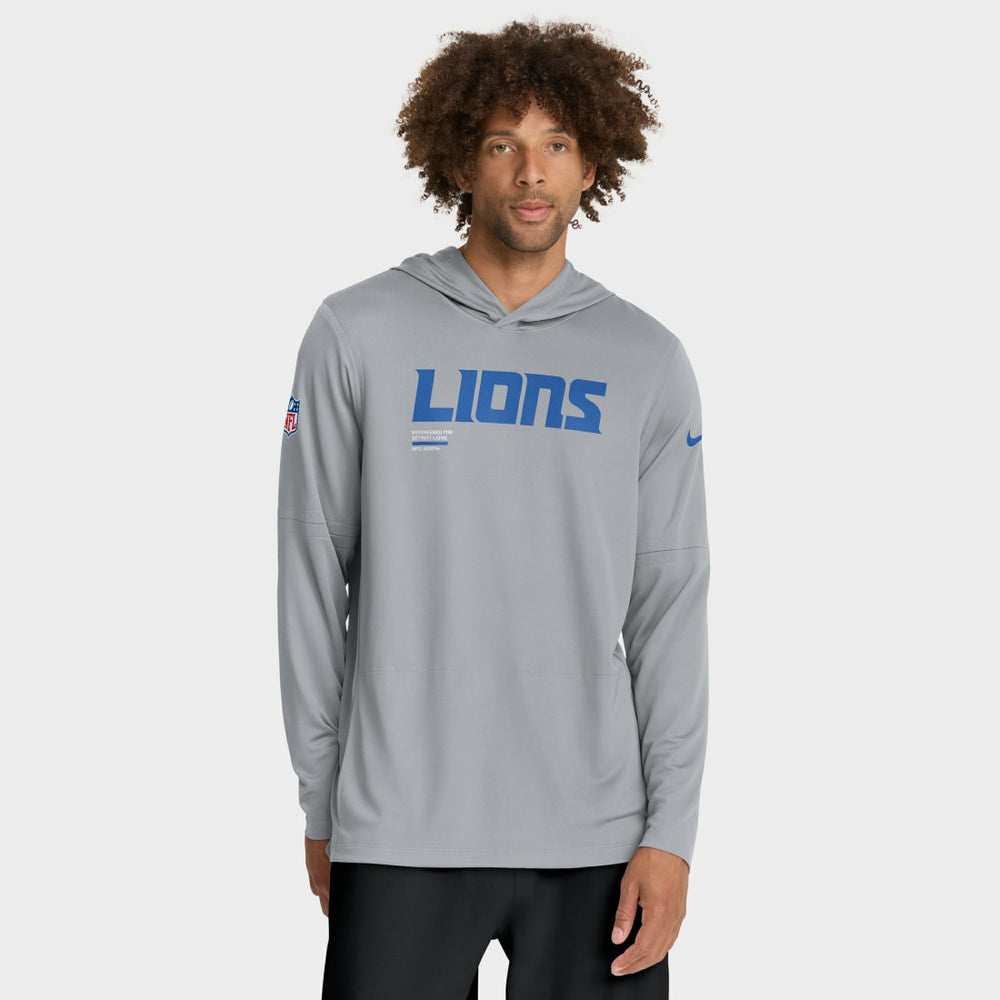 Detroit Lions Sideline Pure Fury Performance Long Sleeve Hoodie T-Shirt - Gray - Nike