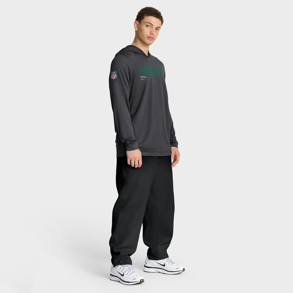 Green Bay Packers Sideline Pure Fury Performance Long Sleeve Hoodie T-Shirt - Anthracite - Nike
