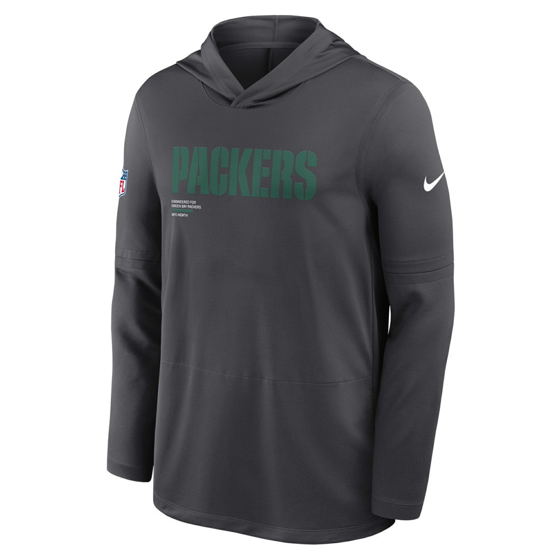 Green Bay Packers Sideline Pure Fury Performance Long Sleeve Hoodie T-Shirt - Anthracite - Nike
