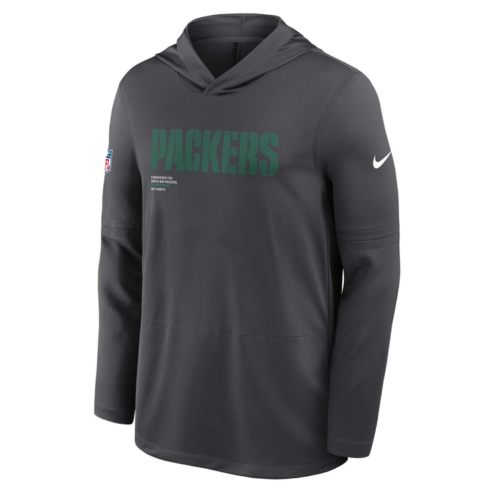 Green Bay Packers Sideline Pure Fury Performance Long Sleeve Hoodie T-Shirt - Anthracite - Nike