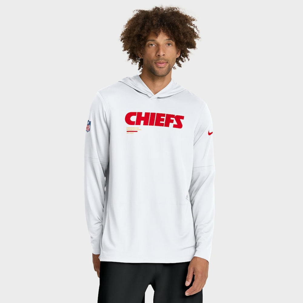 Kansas City Chiefs Sideline Pure Fury Performance Long Sleeve Hoodie T-Shirt - White - Nike