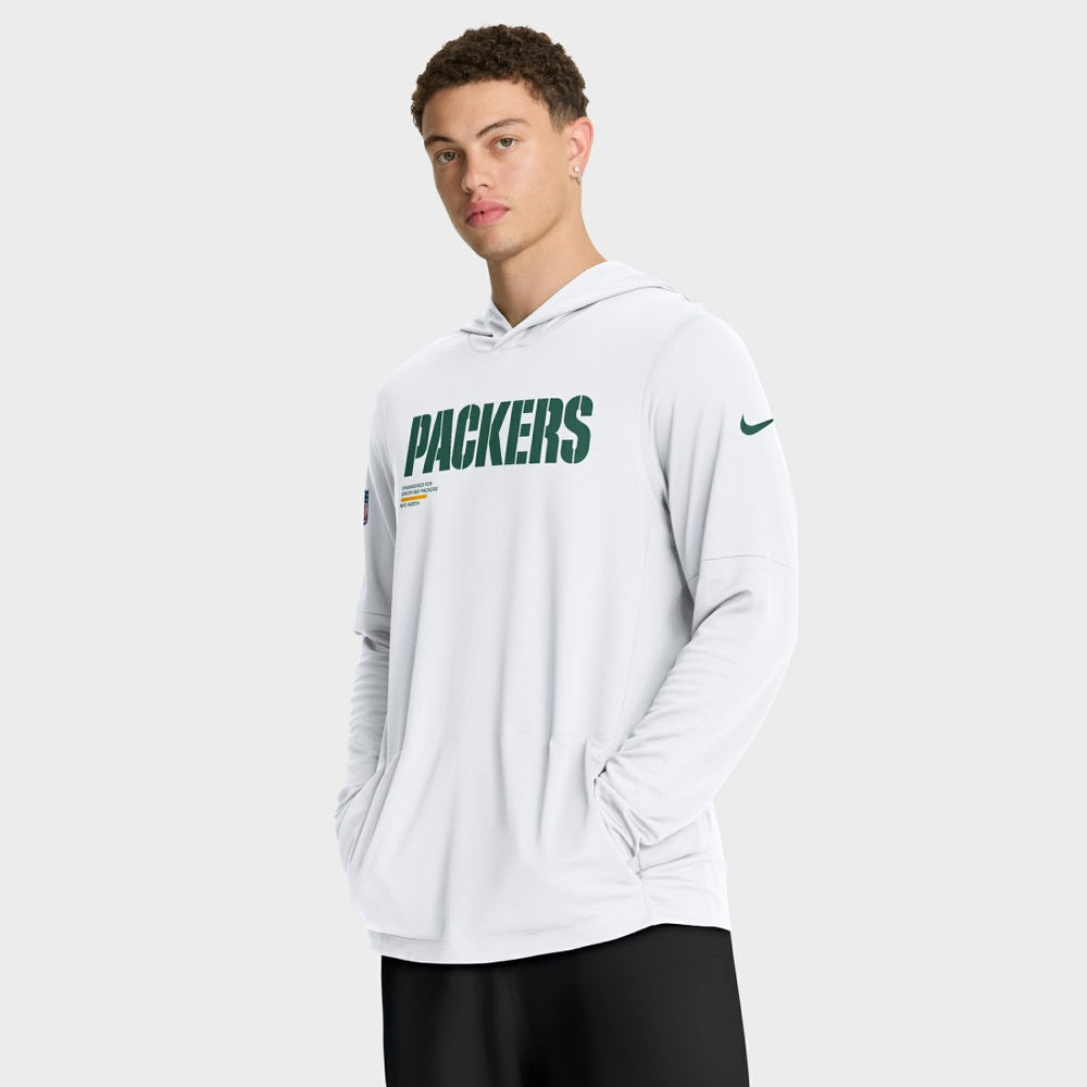 Green Bay Packers Sideline Pure Fury Performance Long Sleeve Hoodie T-Shirt - White - Nike