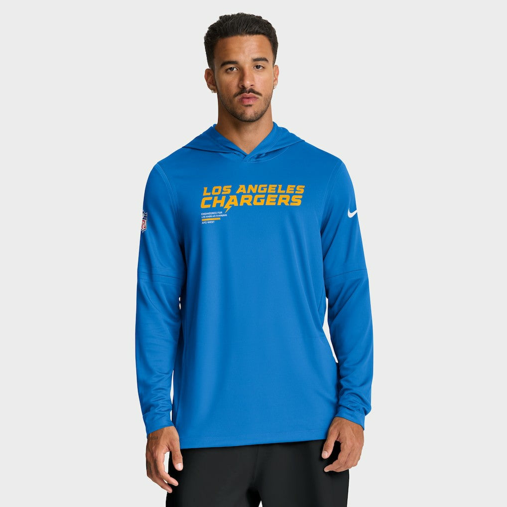 Los Angeles Chargers Sideline Pure Fury Performance Long Sleeve Hoodie T-Shirt - Powder Blue - Nike