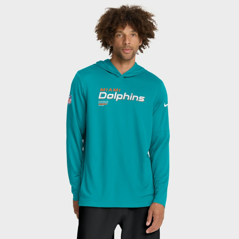 Miami Dolphins Sideline Pure Fury Performance Long Sleeve Hoodie T-Shirt - Aqua - Nike