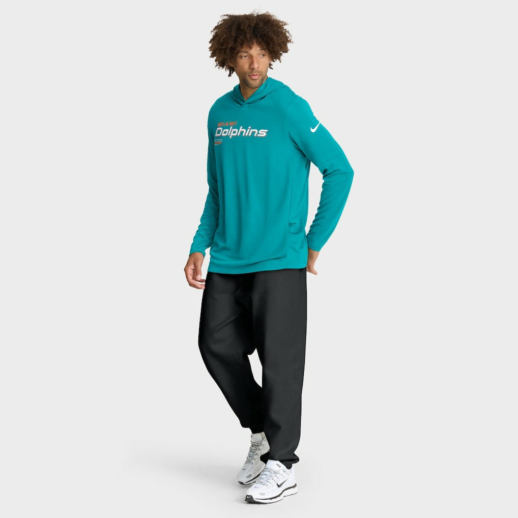 Miami Dolphins Sideline Pure Fury Performance Long Sleeve Hoodie T-Shirt - Aqua - Nike